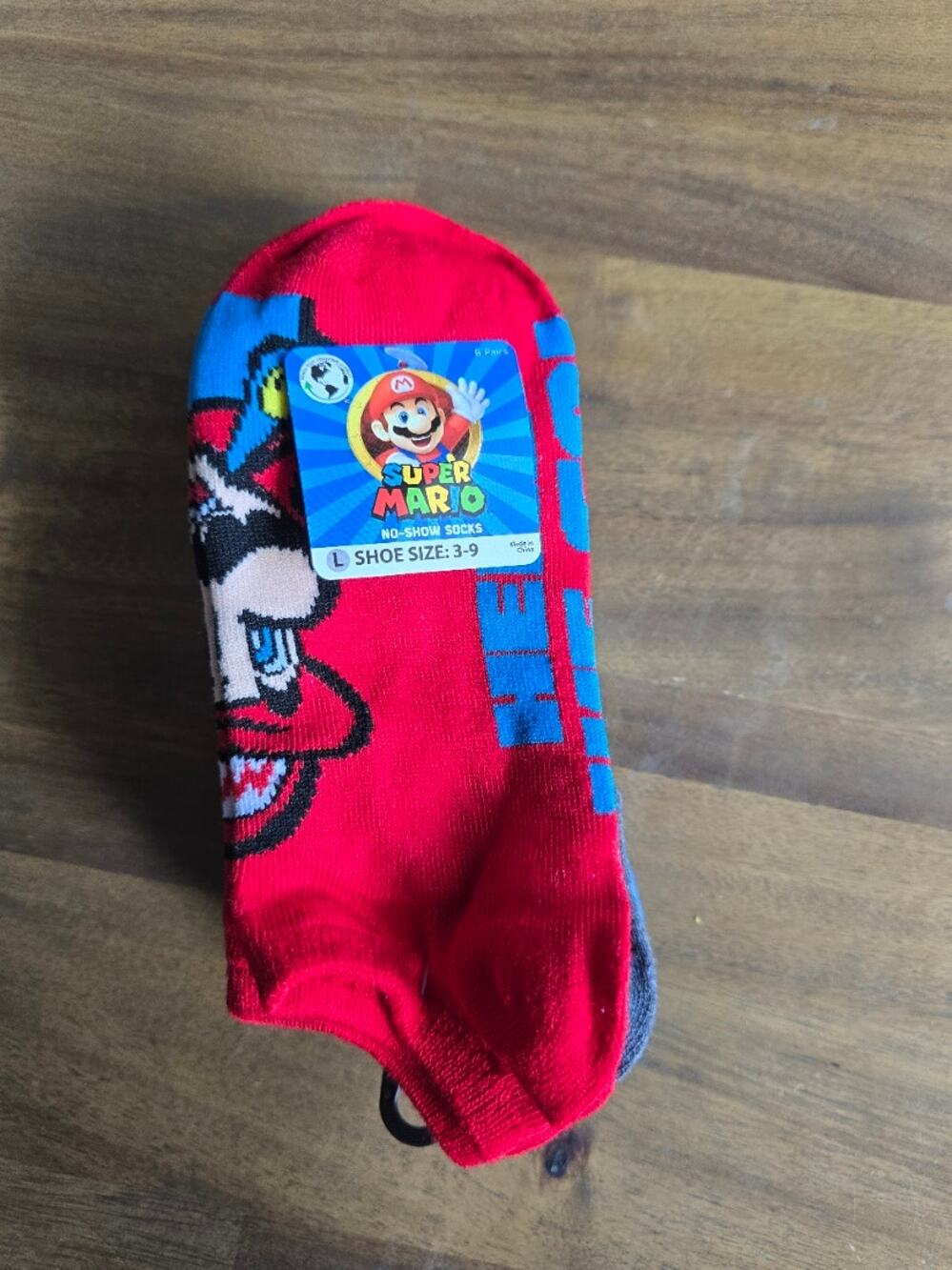 Super Mario Boys 6-Pack No-Show Socks Size Large Shoe Size 3-9 NWT